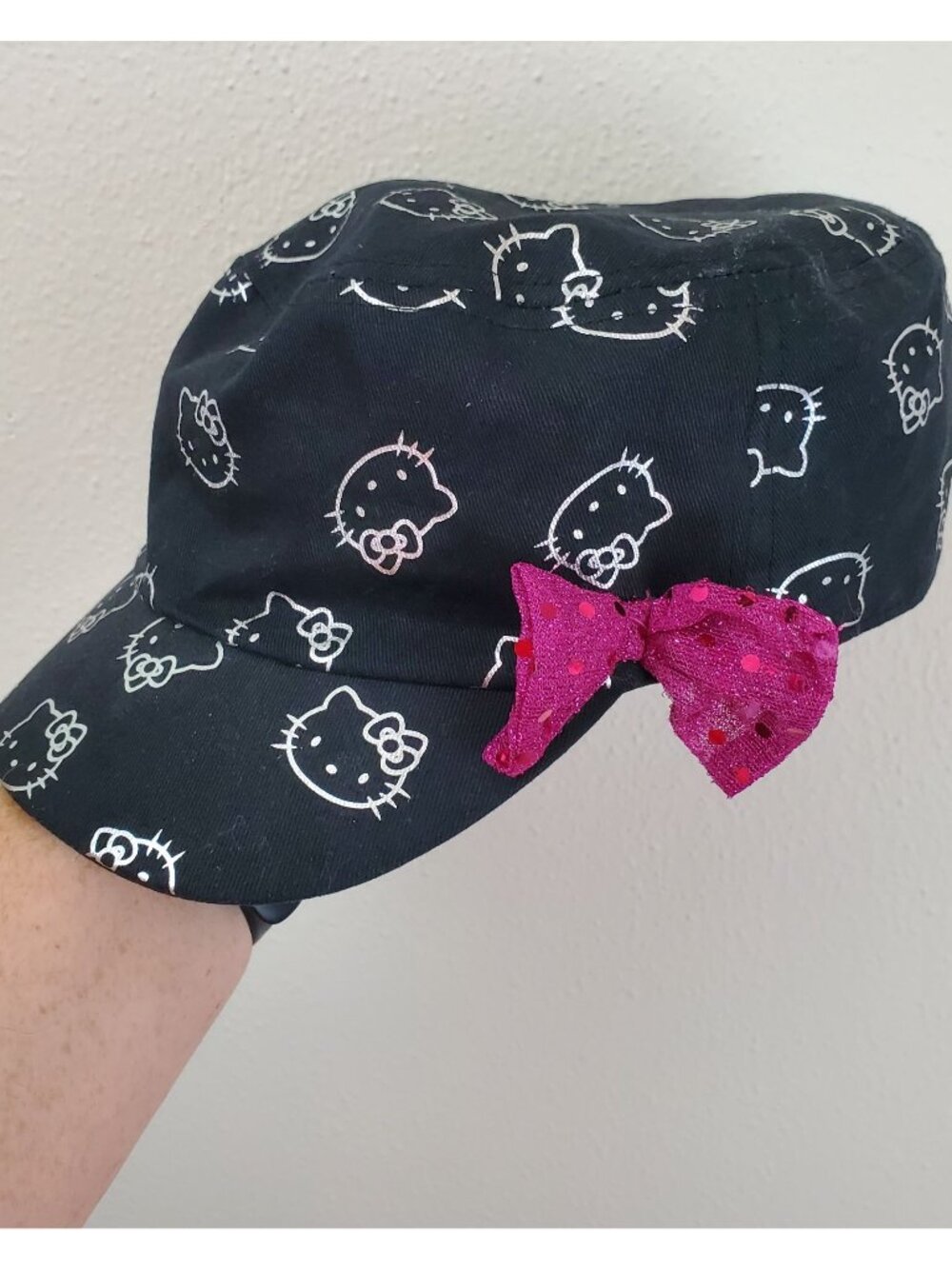 Hello Kitty Sanrio black and pink Y2K Cadet style cap